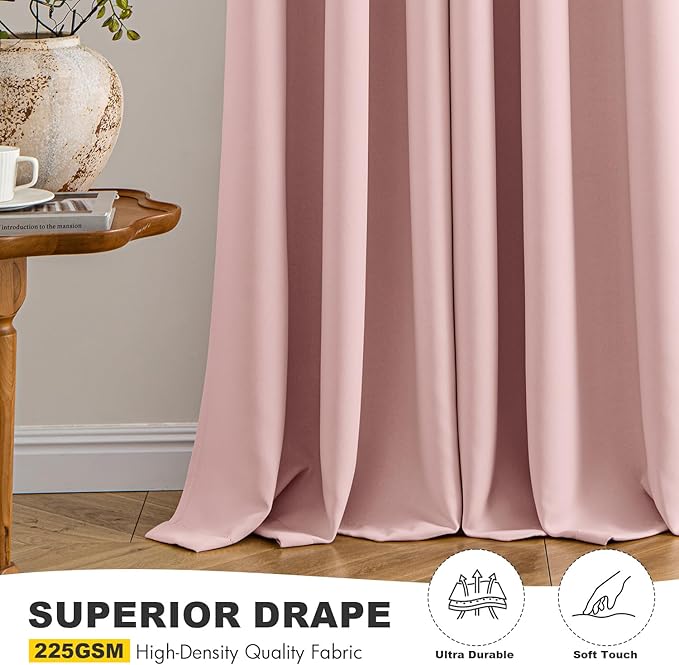 MIULEE Baby Pink Blackout Curtains for Bedroom Living Room 84 Inches Long 2 Panels, Thermal Insulated Room Darkening Drapes Grommet Noise Reducing Light Blocking Window Treatments 40x84 Inch