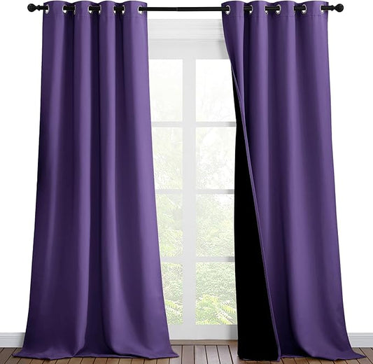 NICETOWN Lilac Purple Full Shade Curtain Panels, Pair of Thermal Insulated & Energy Efficiency Blackout Curtains for Living Room Windows, Lined Silky Performance Window Dressing (46" Wide x 90" Long)