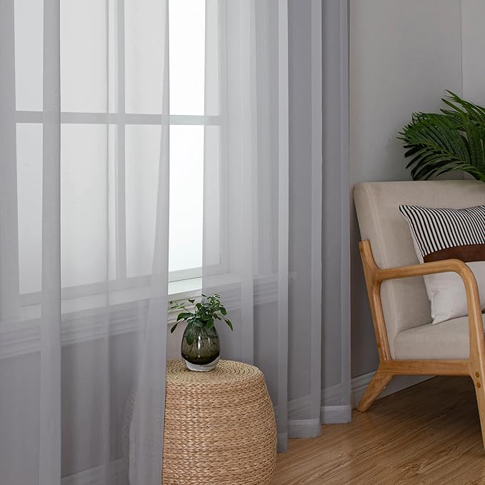 OWENIE Light Grey Sheer Curtains 84 inches Long 2 Panels Set for Bedroom Living Room, Soft Solid Living Room Sheer Curtain, Rod Pocket Light Filtering Farmhouse Curtains, 2 Pcs Each 42?€? W x 84" L