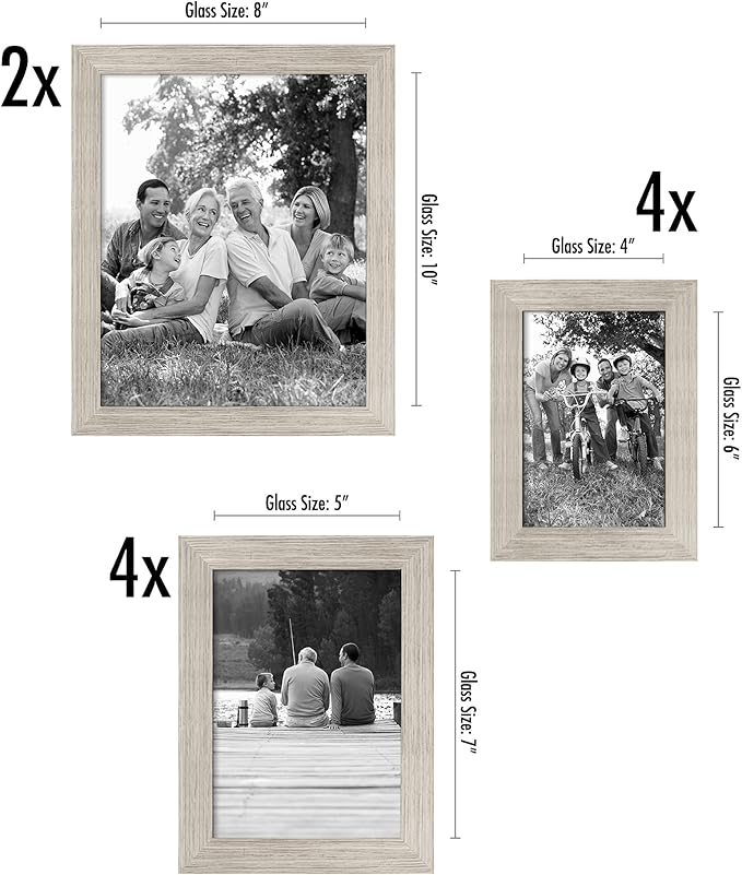 Americanflat Set of 10 Picture Frames with Shatter-Resistant Glass - Gallery Wall Frame Set with Two 8x10, Four 5x7 and Four 4x6 Frames - Signature Collection - Driftwood