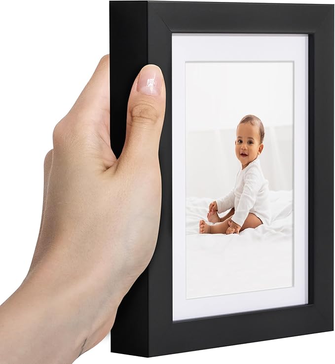Americanflat 5x7 Picture Frame with Shatter-Resistant Glass - Use as 4x6 Frame with Mat or Display 5x7 Photo Without Mat - Soho Collection - Deep Molding Picture Frames for Tabletop or Wall - Black