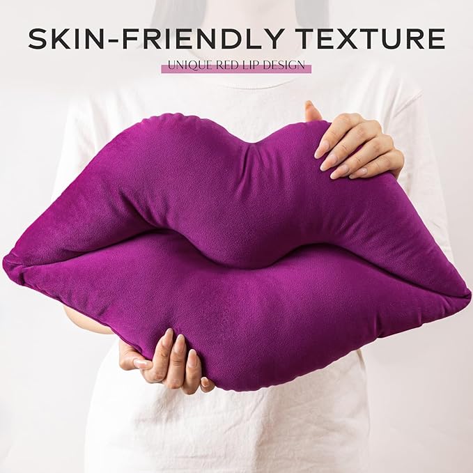 Ashler Lips Throw Pillows Smooth Soft Velvet Insert Included Cushion for Couch Bed Living Room, Purple, 24 X 12 inches