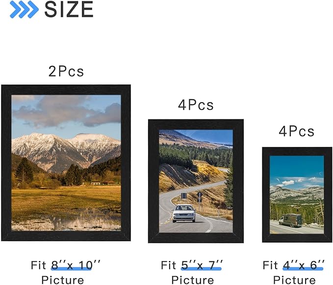Black Picture Frames Collage Wall Decor 10 Pack, Gallery Wall Frame Set for Wall Mounting or Tabletop Display, Multi Sizes Including 8x10, 5x7, 4x6 Family Photo Frames
