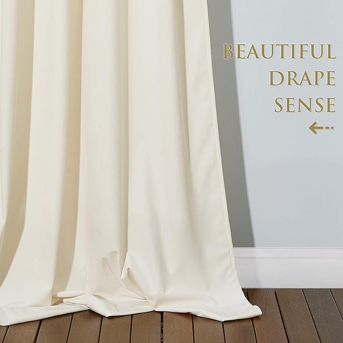 StangH Ivory Velvet Curtain Pair - Soft Skin-Friendly Velvet Nursery Curtains for Kids Bedroom Block Out Sunlight & Protect Privacy, Ivory White, W52 x L72, 2 Panels
