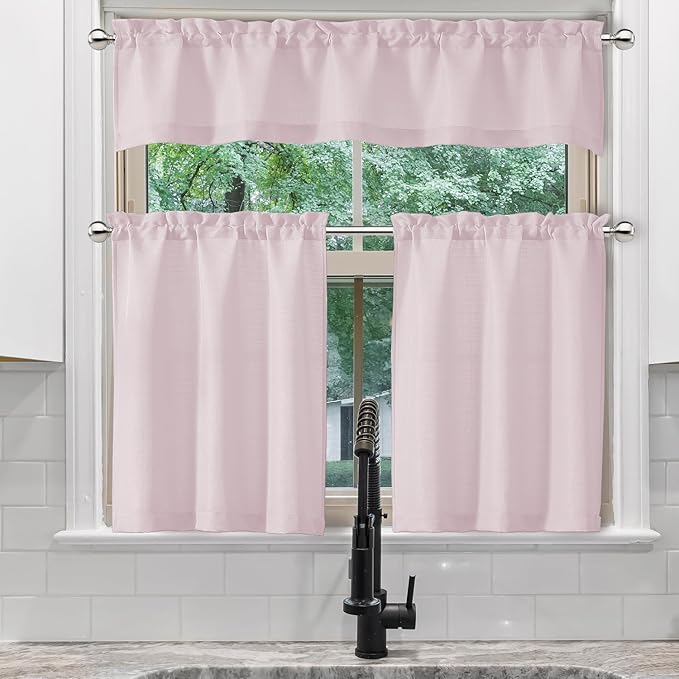 Chyhomenyc Blush Pink Faux Linen Textured Small Cafe Curtains - Light Filtering Short Window Curtains for Bathroom - 30x30 Inch, 2 Pieces