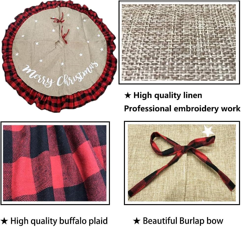 36 Inch Christmas Tree Skirt Linen Burlap Buffalo Plaid Edge Decoration for Merry Christmas Party Red and Black Buffalo Christmas Tree Skirt Decorations - Image 5