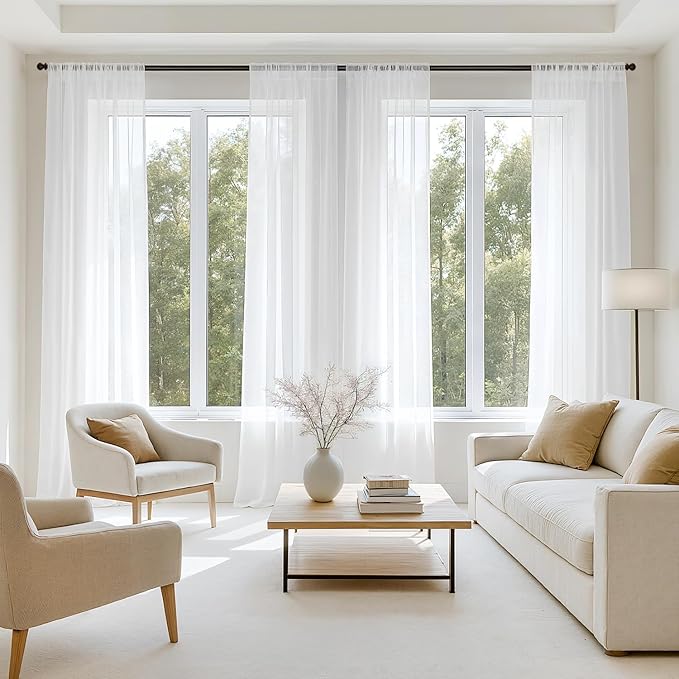 MIULEE White Sheer Curtains 102 Inches Long 4 Panels Set, Light Filtering Rod Pocket Drapes for Living Room and Bedroom, Airy Soft Breathable Voile Window Treatments, 42W x 102 Inches