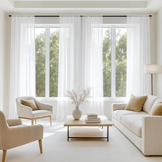 MIULEE White Sheer Curtains 96 Inches Long, 4 Panels Set, Light Filtering Rod Pocket Voile Drapes for Living Room and Bedroom, Airy Soft Fabric Window Treatments, 42 x 96 Inches