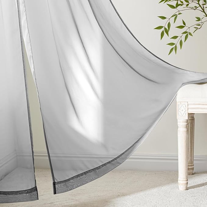 MIULEE Dark Grey Sheer Curtains 90 Inches Long, 4 Panels Set, Rod Pocket Light Filtering Window Drapes for Bedroom and Living Room, Elegant Airy Fabric, 42 x 90 Inches