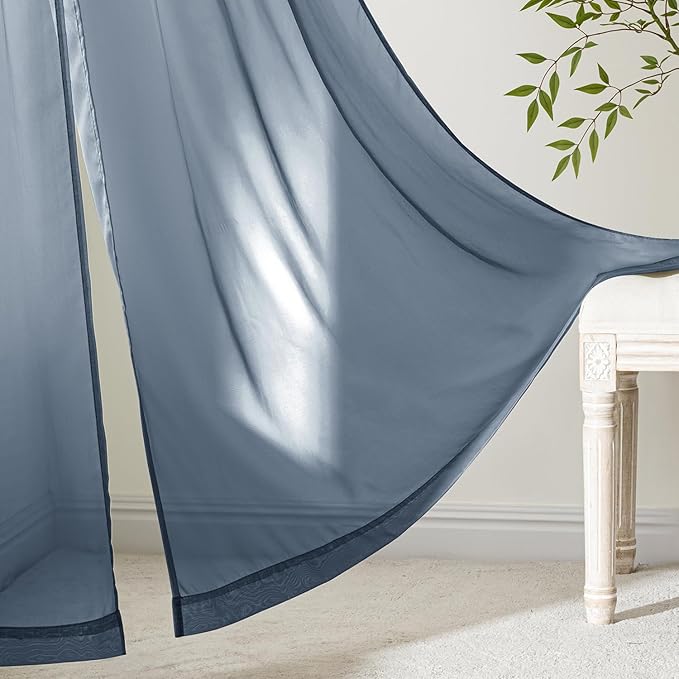MIULEE Navy Blue Sheer Curtains 84 Inches Long, 4 Panels Set, Light Filtering Rod Pocket Voile Drapes Window Treatments, Semi Transparent Airy Fabric for Bedroom and Living Room, 54 x 84 Inches