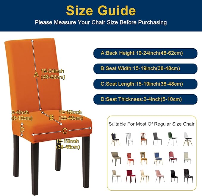 Chair Covers,Stretch Dining Room Chair Covers Set of 6, Removable Washable Kitchen Chair Covers for Dining Room 6 Pack, Dining Chair Slipcovers for Home, Hotel, Banquet, .Orange