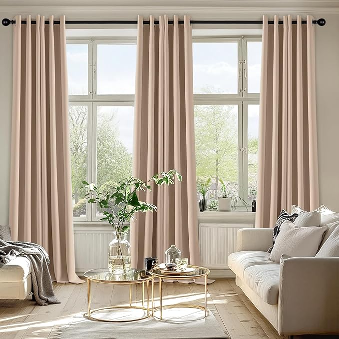 MIULEE Beige Blackout Curtains for Bedroom Living Room 90 Inches Long 2 Panels, Thermal Insulated Room Darkening Drapes Grommet Noise Reducing Light Blocking Window Treatments 40x90 Inch