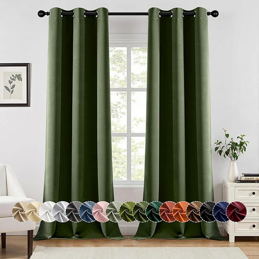 MIULEE Olive Green Blackout Curtains for Bedroom Living Room 90 Inches Long 2 Panels, Thermal Insulated Room Darkening Drapes Grommet Noise Reducing Light Blocking Window Treatments 40x90 Inch
