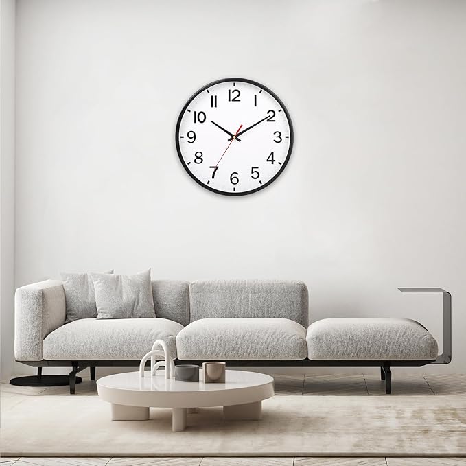 Wall Clocks Battery Operated 10 inch Modern Wall Clock,Silent Non Ticking Wall Clock for Living Room Bedroom Kitchen Office Classroom Decor (White and Black)