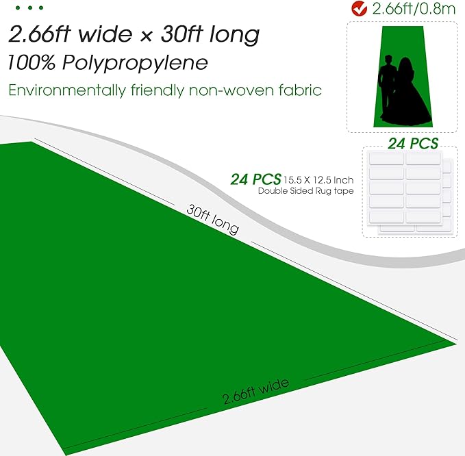 Red Carpet Runner for Party,140GSM 2.6FTx15FT Carpet Party Decorations,Red Runway Rug for Prom Felt Non-Woven Fabric,Runner for Wedding Ceremony (Green, 2.6x30 FT)