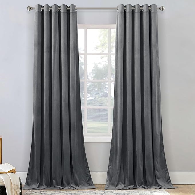 StangH 62 inch Width Velvet Curtains Grey Solid Room Dividers Set of 2, Super Soft Blackout Drapes Temperature Regulate Privacy Protect for Study/Kid Nursery, W62 x L102
