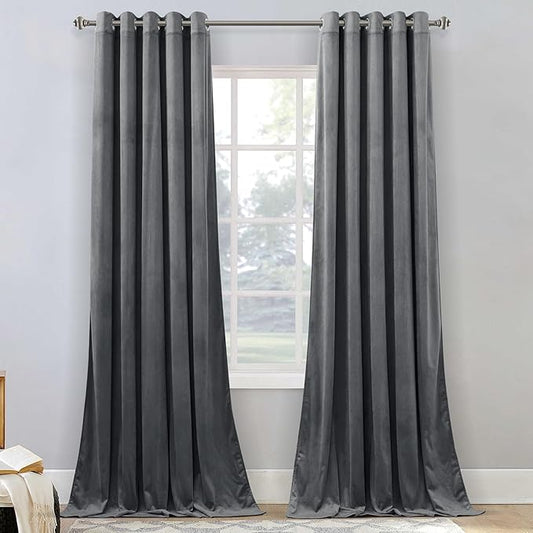 StangH 62 inch Width Velvet Curtains Grey Solid Room Dividers Set of 2, Super Soft Blackout Drapes Temperature Regulate Privacy Protect for Study/Kid Nursery, W62 x L102