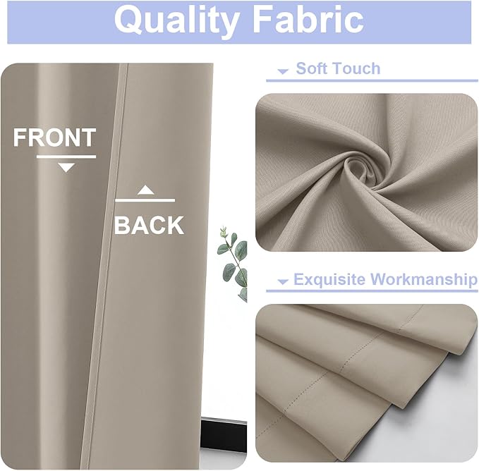 Simplebrand Ava Stone Blackout Curtains for Bedroom 84 Inch Length 2 Panels Set, Solid Thermal Insulated Privacy Living Room Window Treatment Curtains Blackout Drapes, W50 x L84 Inch, Stone
