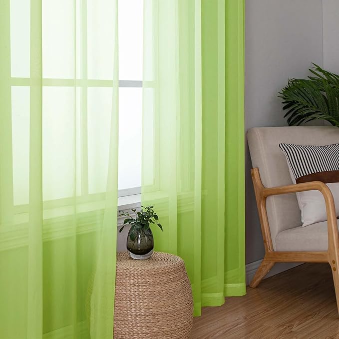 Lecloud Lime Sheer Curtains 63 Inch Length 2 Pcs, Lightweight Solid Transparent Window Curtains for Bedroom, Dual Rod Pocket Modern Farmhouse Decor Drapes for Living Room, Each Panel 42" W x 63" L