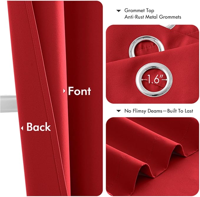 MIULEE Christmas Red Blackout Curtains for Bedroom Living Room 54 Inches Long 2 Panels, Thermal Insulated Room Darkening Drapes Grommet Noise Reducing Light Blocking Window Treatments 40x54 Inch