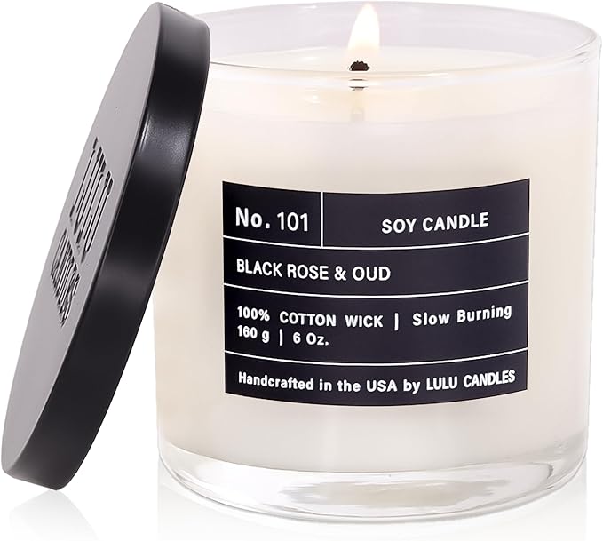Lulu Candles | Black Rose & Oud | Luxury Scented Soy Jar Candle | Hand Poured in The USA | Highly Scented & Long Lasting- 6 Oz.