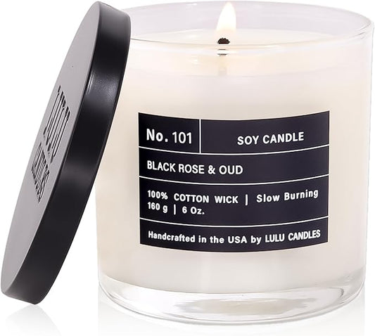 Lulu Candles | Black Rose & Oud | Luxury Scented Soy Jar Candle | Hand Poured in The USA | Highly Scented & Long Lasting- 6 Oz.