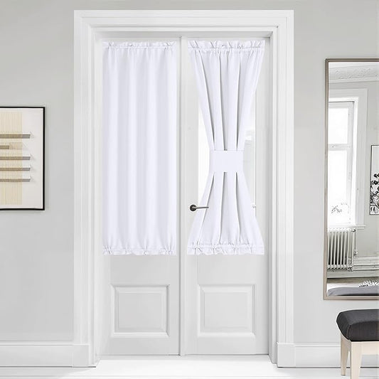 NICETOWN French Door Curtain for Door Window, Privacy Thermal Insulated Window Covering for Patio Front Sidelight Panel, W36 x L50 inch, 1 Panel, Pure White