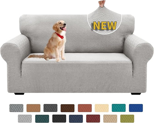 XINEAGE 2026 New 1 Piece Couch Covers for 2 Cushion (55"-69") Stretch Loveseat Sofa Cover Slipcover Jacquard Universal Furniture Protector with Elastic Bottom for Kids,Dog (Loveseat, Silver Grey)