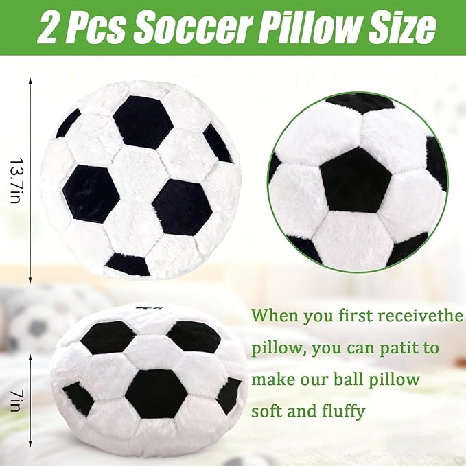 2Pcs Soccer Pillow Plush Round Throw Cushions, Realistic Soccer Ball Pillow for Couch Bedroom, Soft Fluffy Sports Decor Pillow, Ideal Soccer Decor Birthday Gift for Soccer Enthusiasts (15.8 Inch)