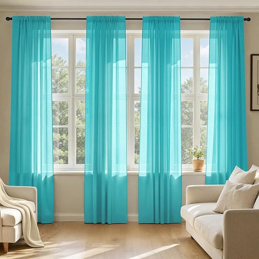 MIULEE Turquoise Sheer Curtains 108 Inches Long, 4 Panels Set, Light Filtering Rod Pocket Voile Drapes for Living Room and Bedroom, Airy Soft Fabric Window Treatments, 42 x 108 Inches