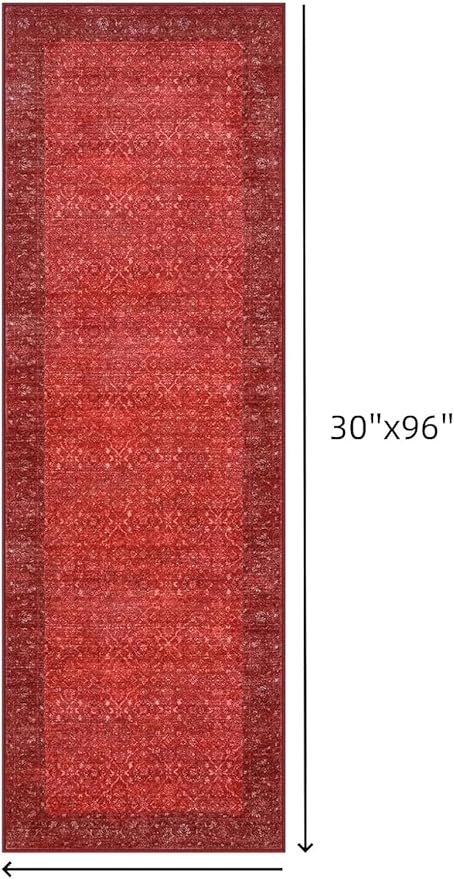 Hedlive Red Kitchen Runner Rugs Non Skid Washable, 2.6x8 Long Hallway Runner Rug 8 Ft, Ultra-Thin Vintage Red Carpet Runner for Entryway Bathroom Bedside Laundry Room Hall (2'6"x8')