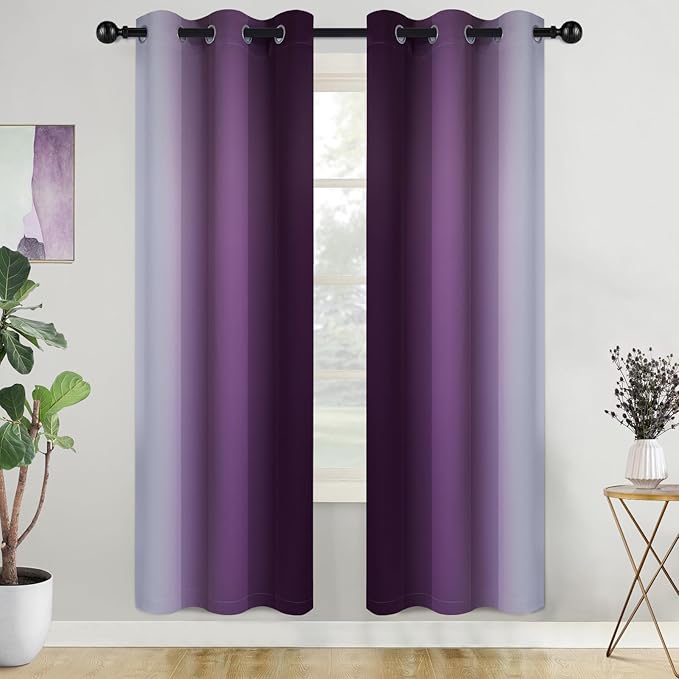 COSVIYA Curtains & Drapes Ombre Purple Curtains 72 inch Length 2 Panels, Grommet Room Darkening Light Blocking Insulated Thermal Gradient Window Curtains for Bedroom/Living Room,42x72 inches