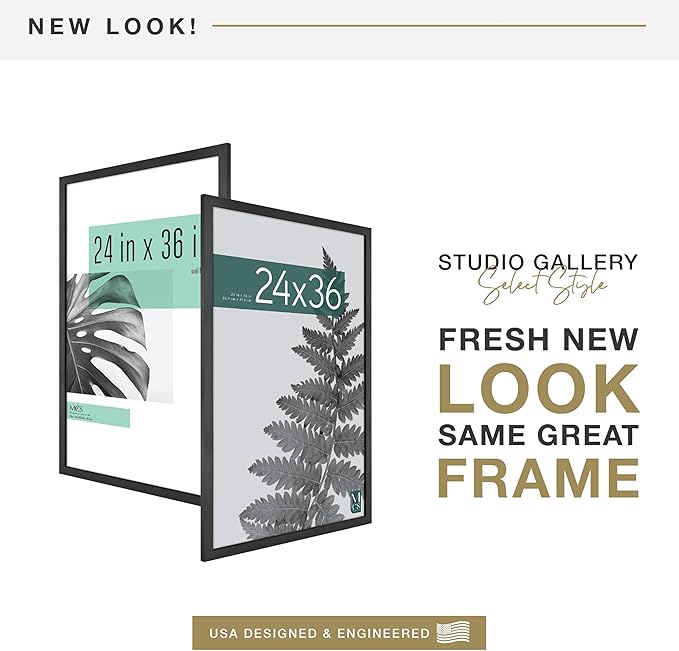 MCS Studio Gallery Movie Poster Frame 24x36 Black Woodgrain Engineered Wood, Vertical & Horizontal Wall Hanging Large Picture Frame for Photos, Artwork & Custom Posters (1-Pack)