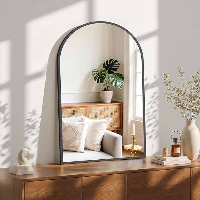 Sweetcrispy 24"x36" Arch Black Bathroom Wall Mirror, Metal Frame Vanity Mirror for Bedroom, Entryway, Living Room