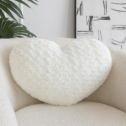 Heart Pillow, Soft Heart Shaped Pillow with Room Decorative Throw Pillows for Bed Couch Chair Sofa, Heart Shaped Cute Throw Pillow Cushion for Bedroom Living Room(Ivory White, Large 19.6" x 15.7")