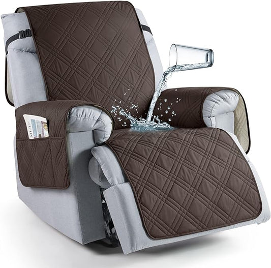 TAOCOCO 100% Waterproof Recliner Chair Cover, Non Slip Covers for Recliner Chair with Pocket, Washable Reclining Chair/Furniture Protector for Kids, Pets(23.6'', Chocolate)