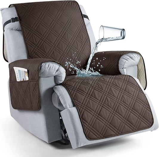 TAOCOCO 100% Waterproof Recliner Chair Cover, Small Recliner Covers for Recliner Chair with Pocket, Non Slip Reclining Chair Cover Furniture Protector for Kids, Pets(20'', Chocolate)