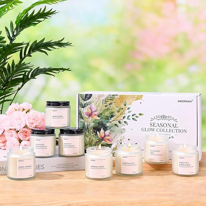 Scented Candles Gift Set, 8 Pack Soy Wax Candles for Home, Spring Summer Floral Fresh Aromatherapy Scents, Gifts for Women, Birthday