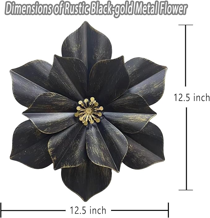 Metal Flower Wall Sculpture, 12.5" Rustic Modern Floral Artwork, Distressed 3D Layered Iron Flower Wall Hanging Accent for Indoor Kitchen Bedroom Living Room Office OutdoorGarden Patio Decor (Grey)