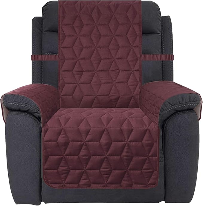 Ameritex Waterproof Nonslip Recliner Cover Christmas Decor Stay in Place, Dog Couch Recliner Cover Furniture Protector for Pets and Kids (Burgundy, 23'')