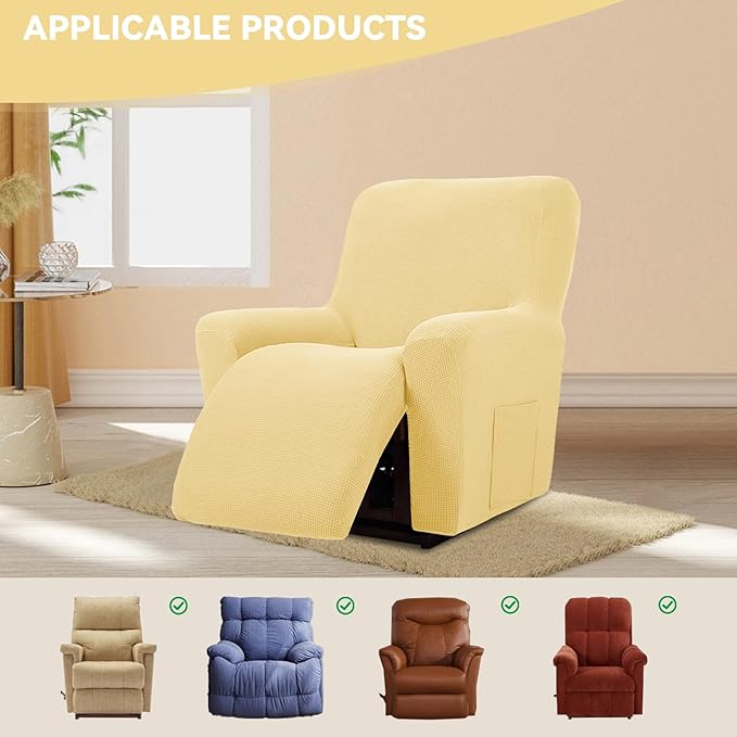 Cupuamon Recliner Chair Covers,Lazy Boy Recliner Covers Stretch Reclining Covers 1 Piece Furniture Protector with Elastic Bottom for Dog,Kids-Champagne