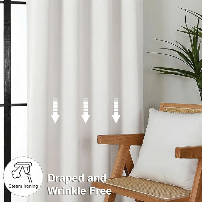 Simplebrand Ava Ivory Short Light Filtering Curtains for Bedroom 54 Inches Long 2 Panels Set, Solid Thermal Insulated, Energy Saving Window Treatment Curtains Light Filtering Drapes, W40 x L54 Inch