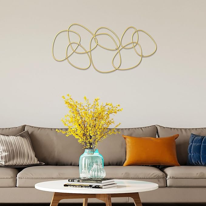 Hicarer 3 Pcs Interlocking Rings Wall Sculpture Gold Metal Home Wall Decor Abstract Aesthetic Gold Decoration for Art Bedroom Living Room Bathroom Home(Circle)