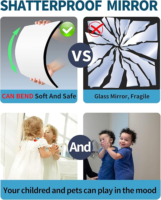 Full Length Mirror for Kids Safety Shatterproof Mirror, Plastic Wall Mirrors, Made Of Acrylic Plexiglass Mirrors, 2 Pcs 24"L x 14"W, Long Bedroom Door Closet Mirrior, Workout For Home Gym Body Mirrior