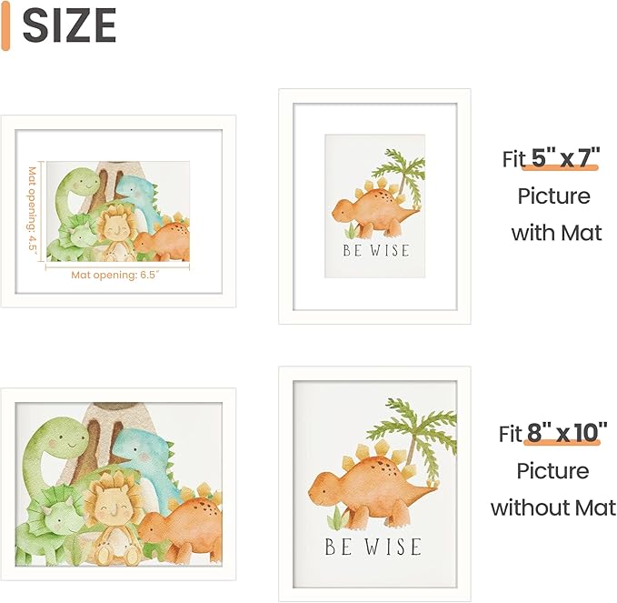 upsimples 8x10 Picture Frame, Display Pictures 5x7 with Mat or 8x10 Without Mat, Wall Hanging Photo Frame, White, 1 Pack