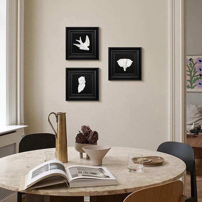 FOLKOR LIFE Animal Head Wall Sculpture Black and White Framed Art for Home Vintage Decor, Classic Elephant Head Statue Hanging Wall Plaque for Modern, Farmhouse, Living Room, Bedroom Decoration