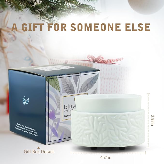 ElusiaKa Electric Wax Melt Warmer with Warm Light, 3-in-1 Ceramic Candle Warmer Large Dish Scented Wax Melter Essential Oil Burner for Home Aromatherapy, White