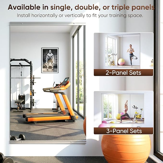Antok Home Gym Mirror 48"x24" 2PCS, Large Full Length Wall Mounted Mirrors, Frameless Tempered Glass Full Body Mirror for Gym Yoga Dance Studio Garage Bedroom & Bathroom
