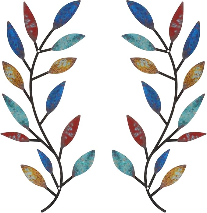 Zhengmy 2 Pieces Metal Tree Leaf Wall Decor Vine Olive Branch Leaf Wall Art Living Room, Hallway Wall Decor Outdoor Decoration(Elegant Color)