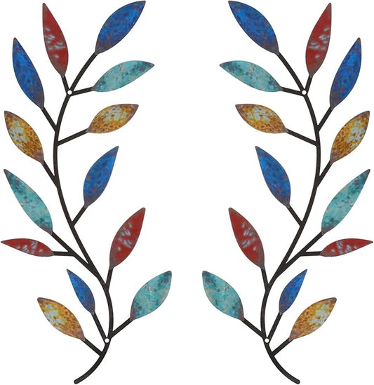 Zhengmy 2 Pieces Metal Tree Leaf Wall Decor Vine Olive Branch Leaf Wall Art Living Room, Hallway Wall Decor Outdoor Decoration(Elegant Color)